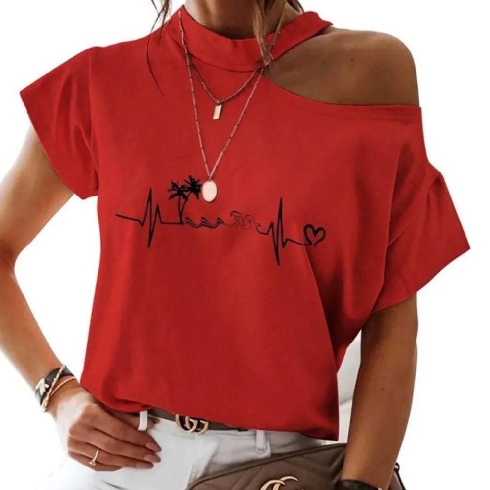 Red Heartbeat Sexy Cut Out Shoulder Red Womans Top Vacation Comfortable